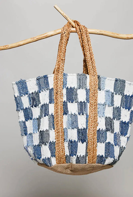 Ivory Denim Checkered Bag