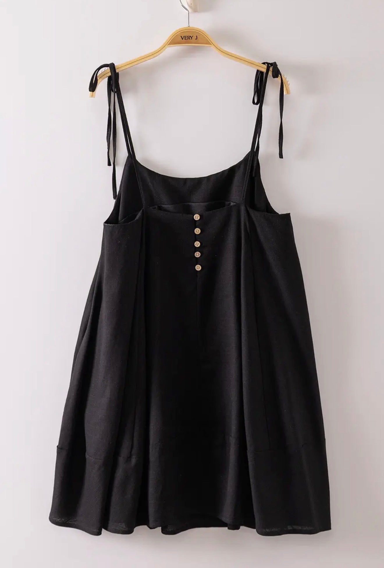 Black Linen Button Back Dress