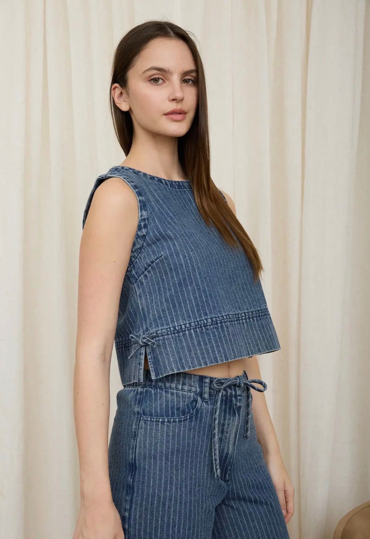 Striped Sleeveless Denim Top