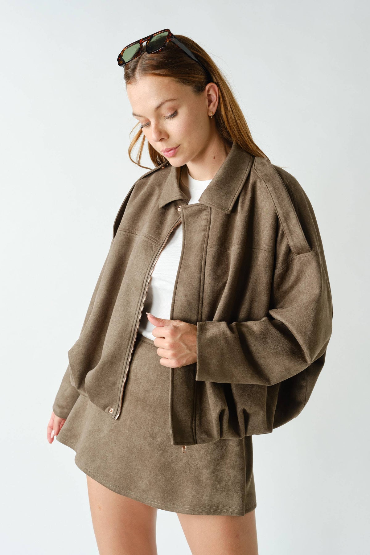MOJAVE SUEDE-FINISH ZIP-FRONT JACKET