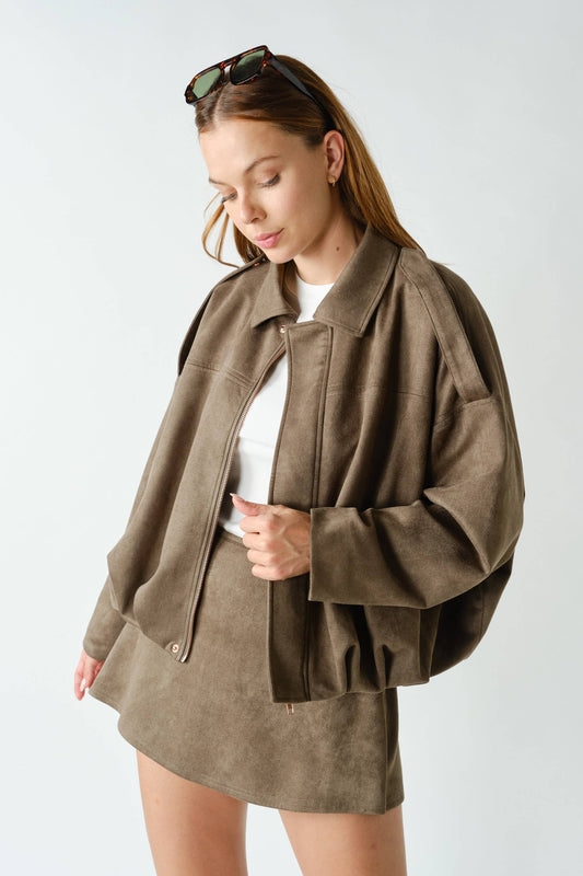 MOJAVE SUEDE-FINISH ZIP-FRONT JACKET