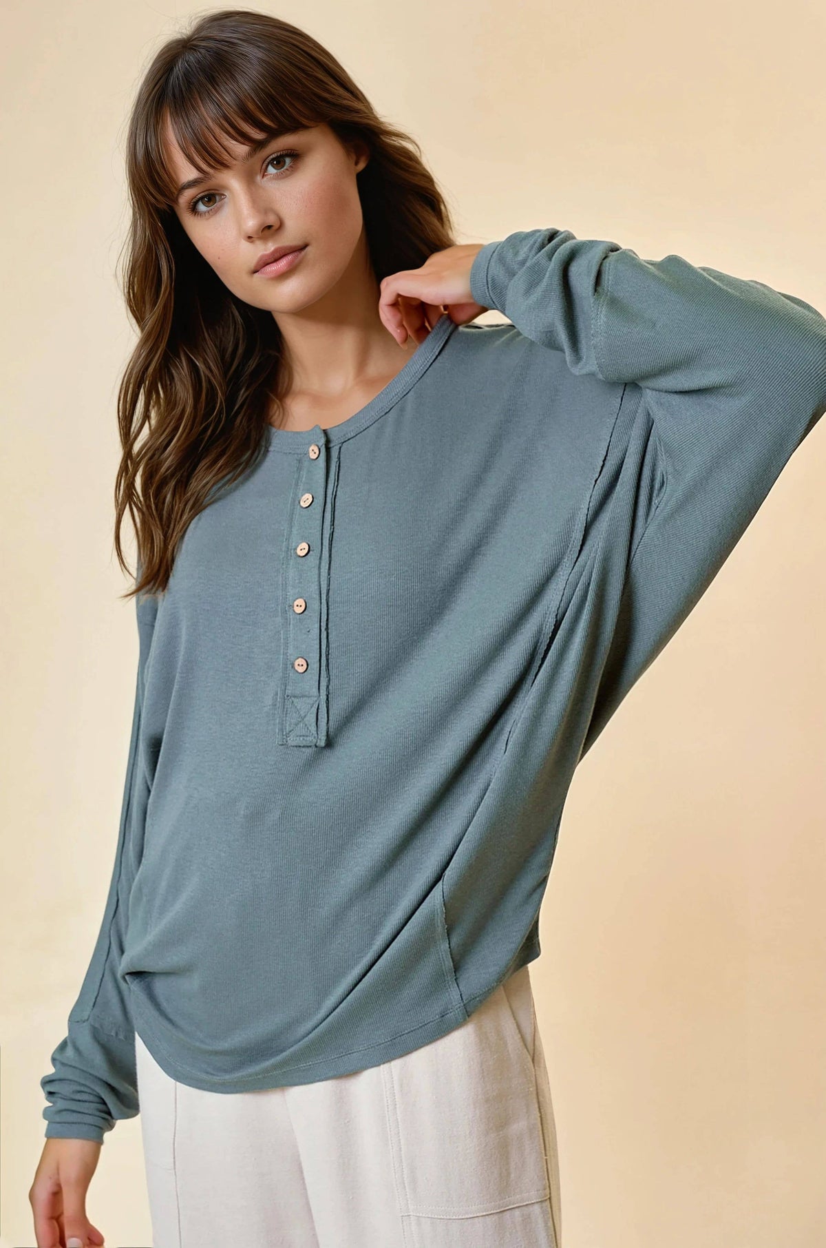 DOLMAN SLEEVE OVER SIZED HENLEY TOP
