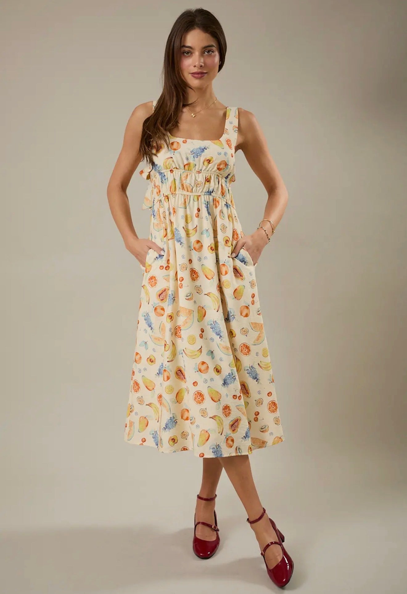 Fruit Print Midi Dress