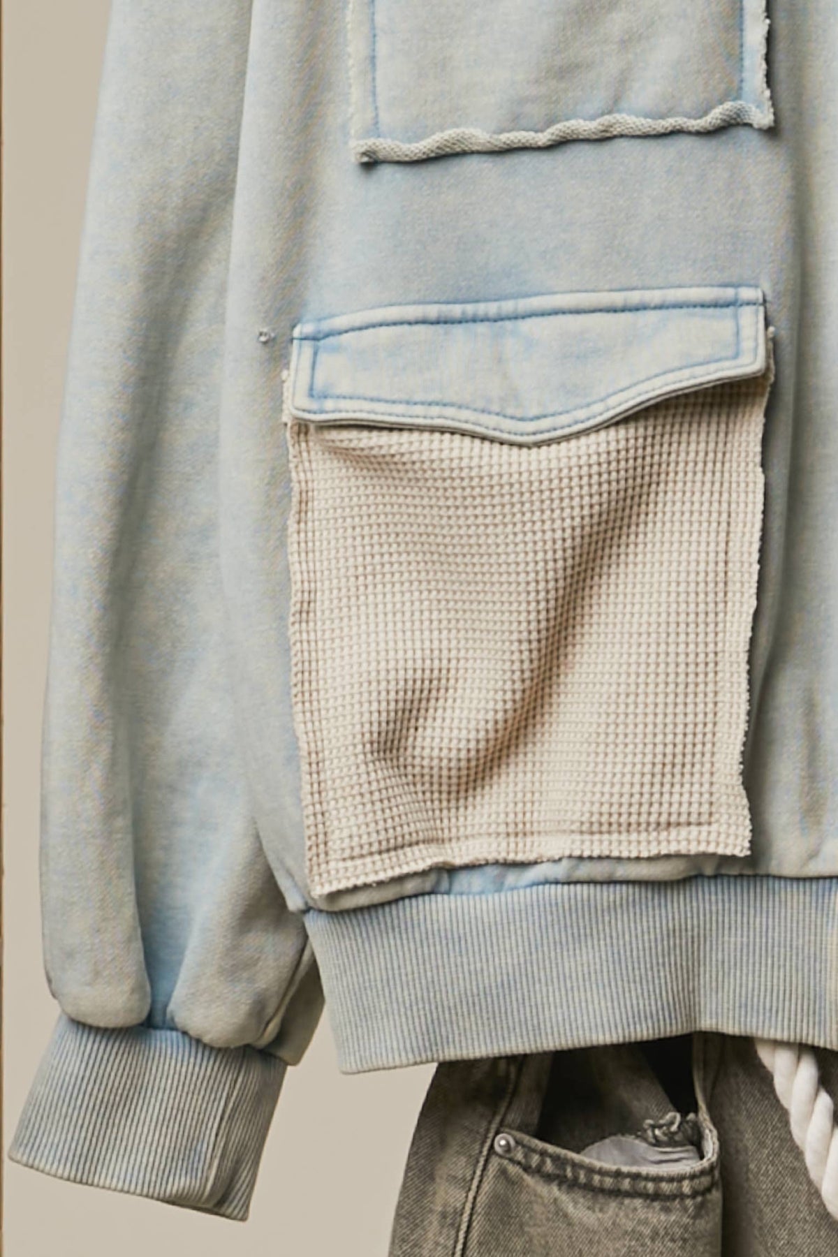 Washed Blue Plaid Patch Hoodie