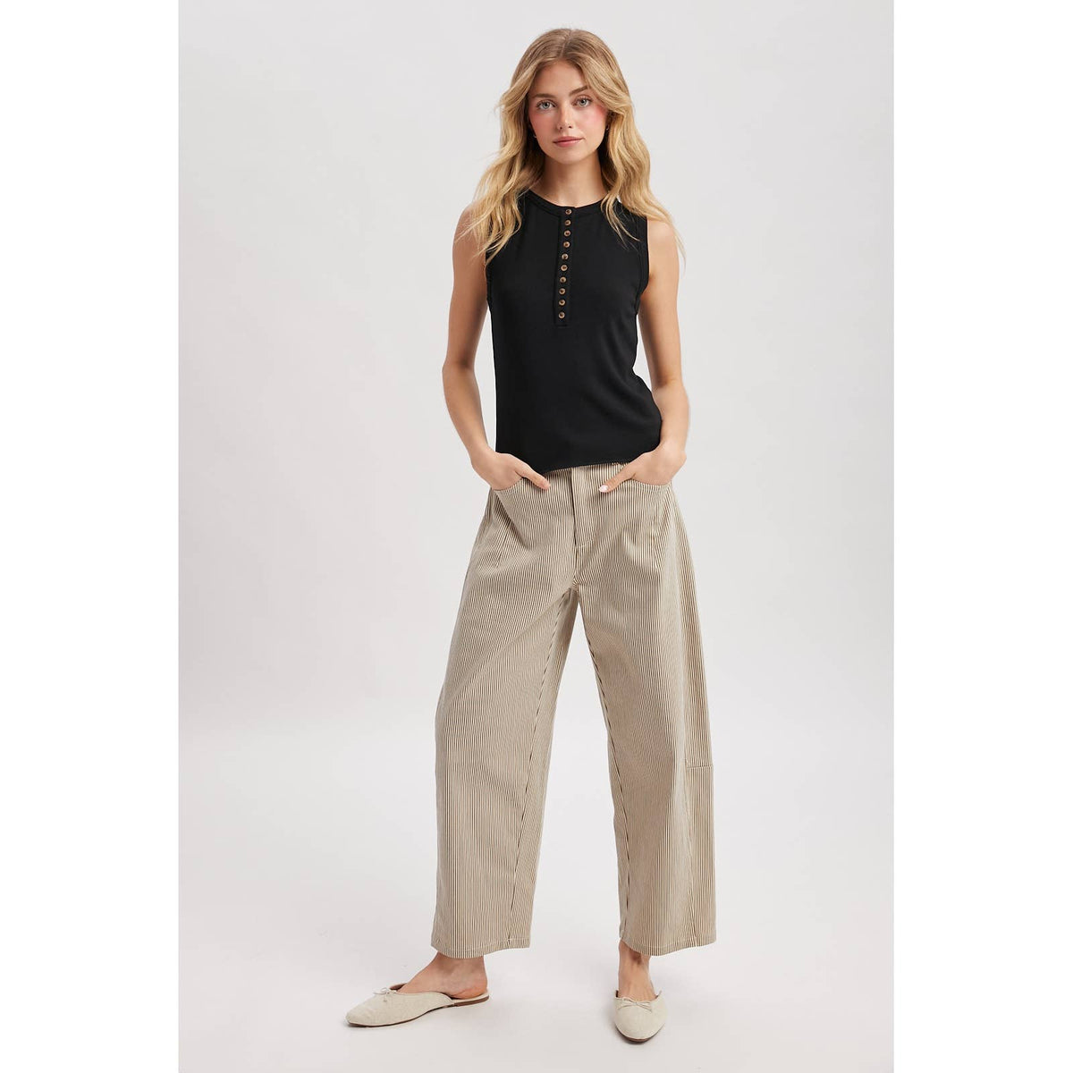 PINSTRIPE RELAXED WIDE LEG PANTS