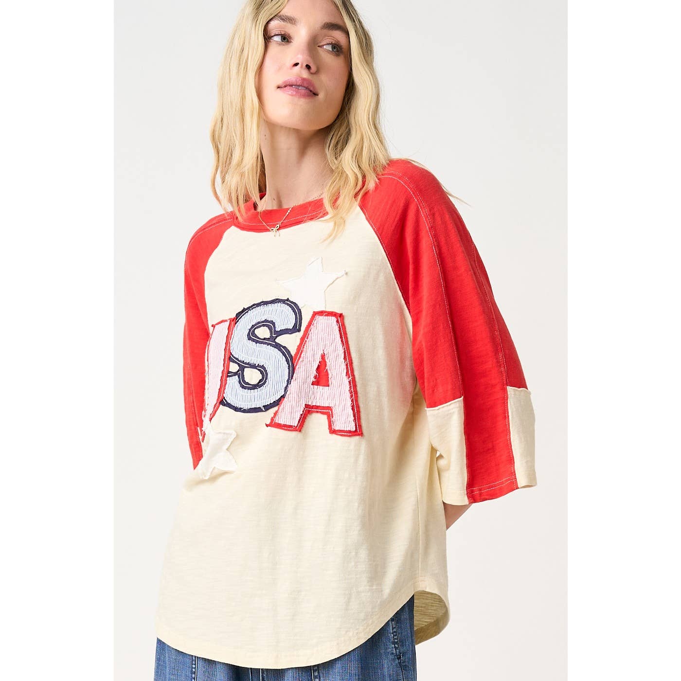 USA STAR PATCH MINERAL WASHED COLOR BLOCK TOP