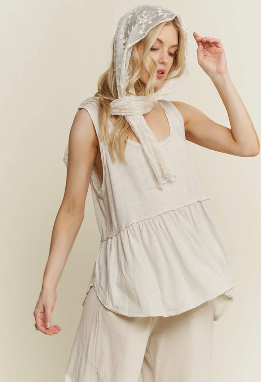 Mineral Washed Cream Tank Top