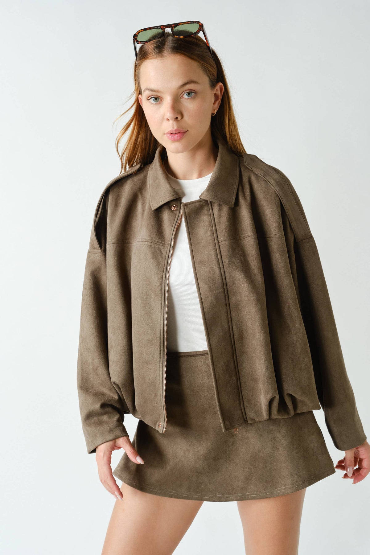 MOJAVE SUEDE-FINISH ZIP-FRONT JACKET