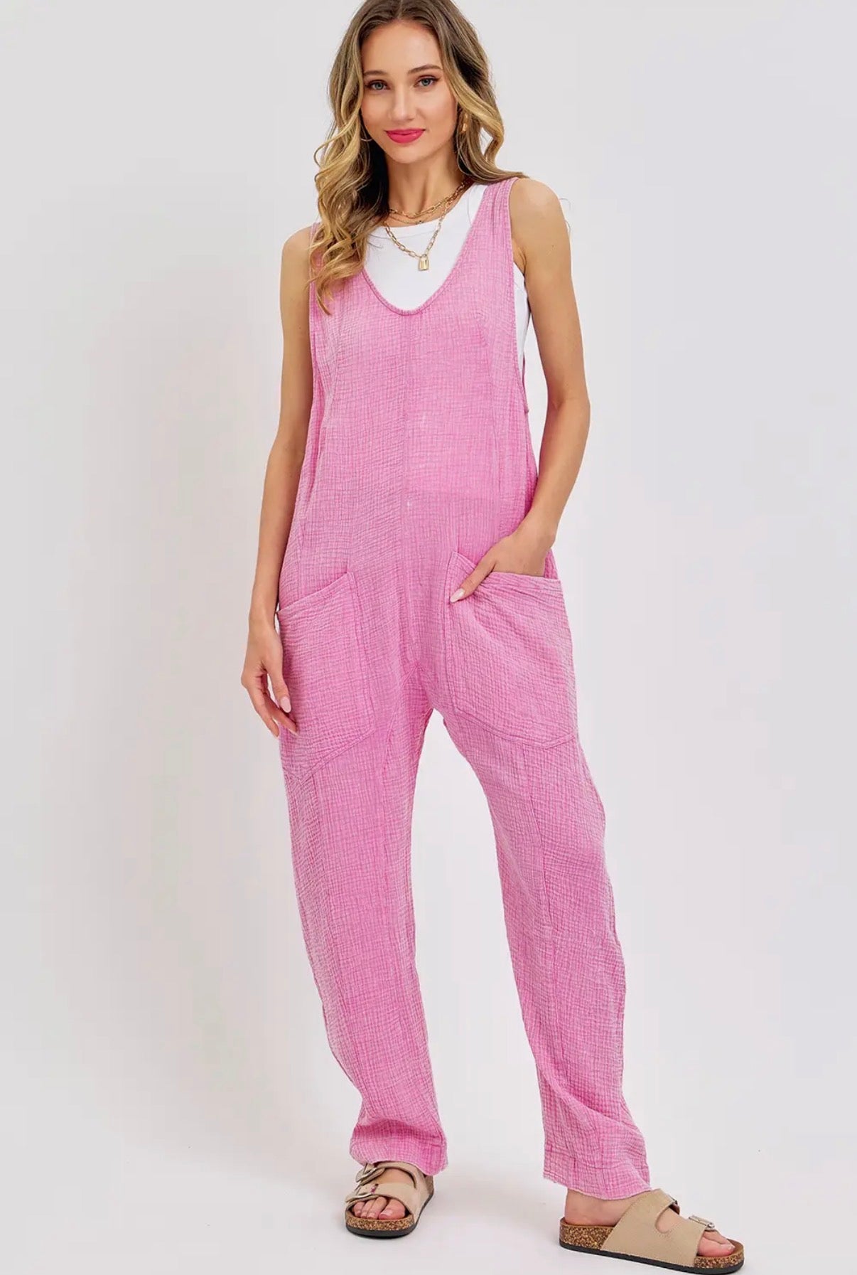 Mineral Washed Pink Jumpsuit