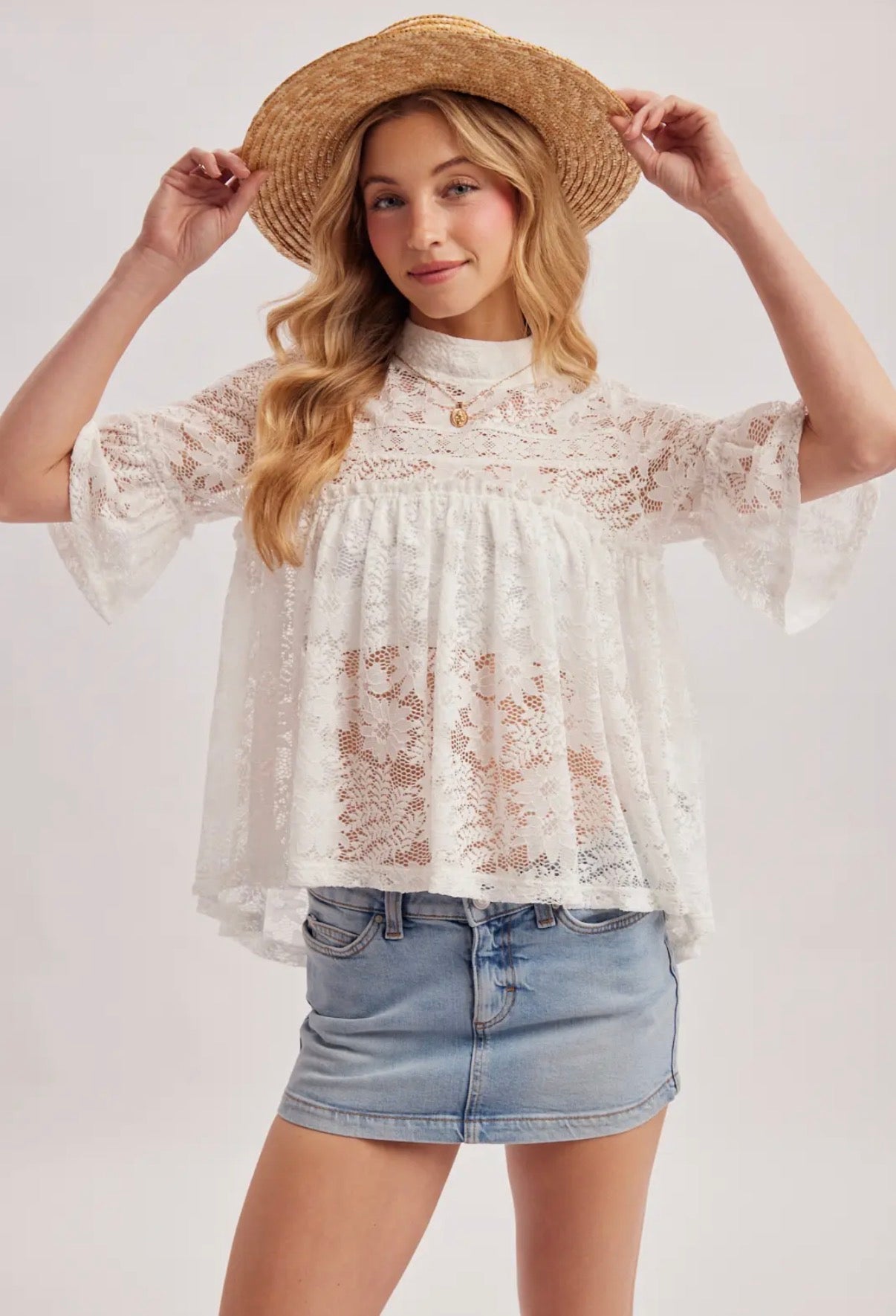 Mock Neck Lace Top