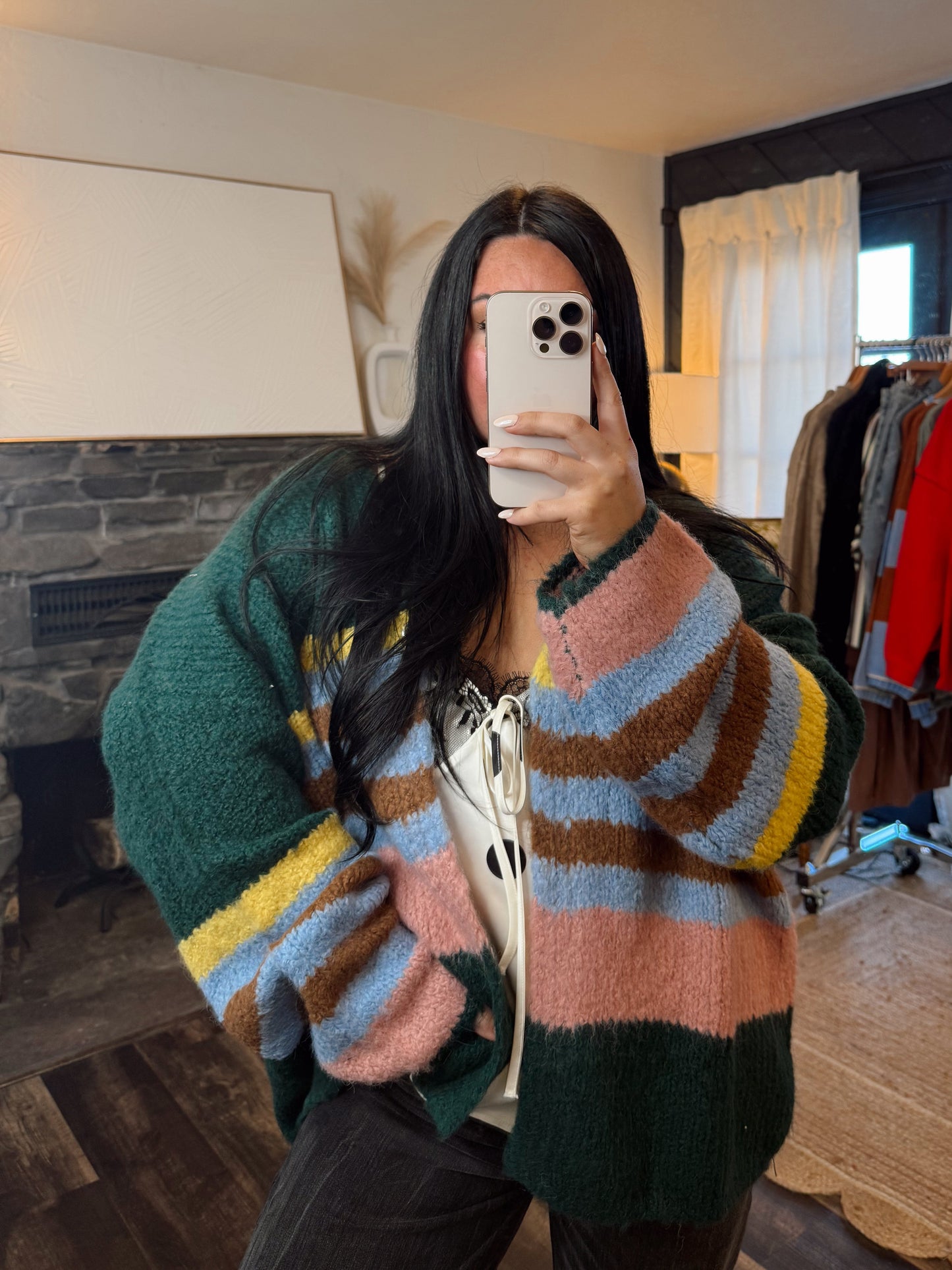 Multi Striped Oversized Puff
Sleeve Cardigan