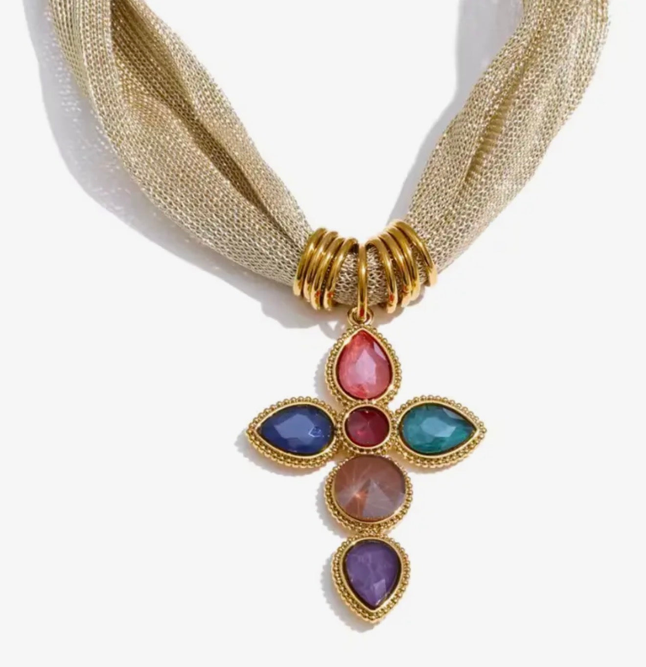 Cross Charm Mesh Necklace Multi