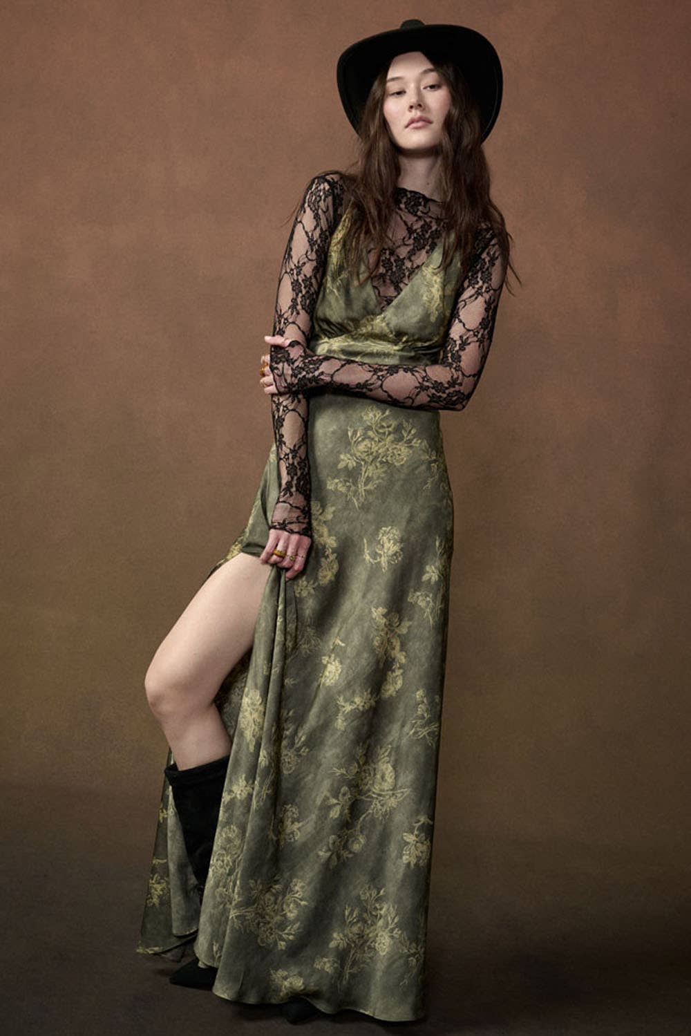 Sheer Floral Lace Mock-Neck Top