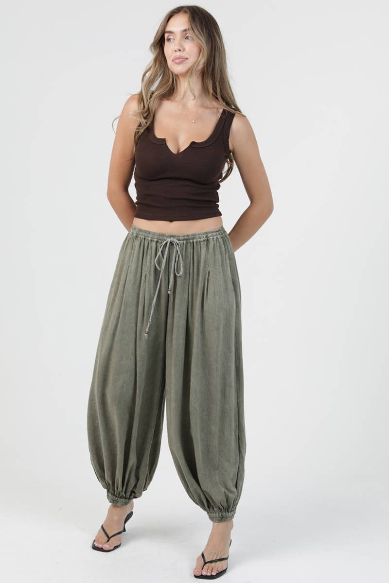 Green Washed Balloon Pants