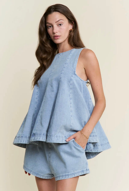 Denim Top & Shorts Set