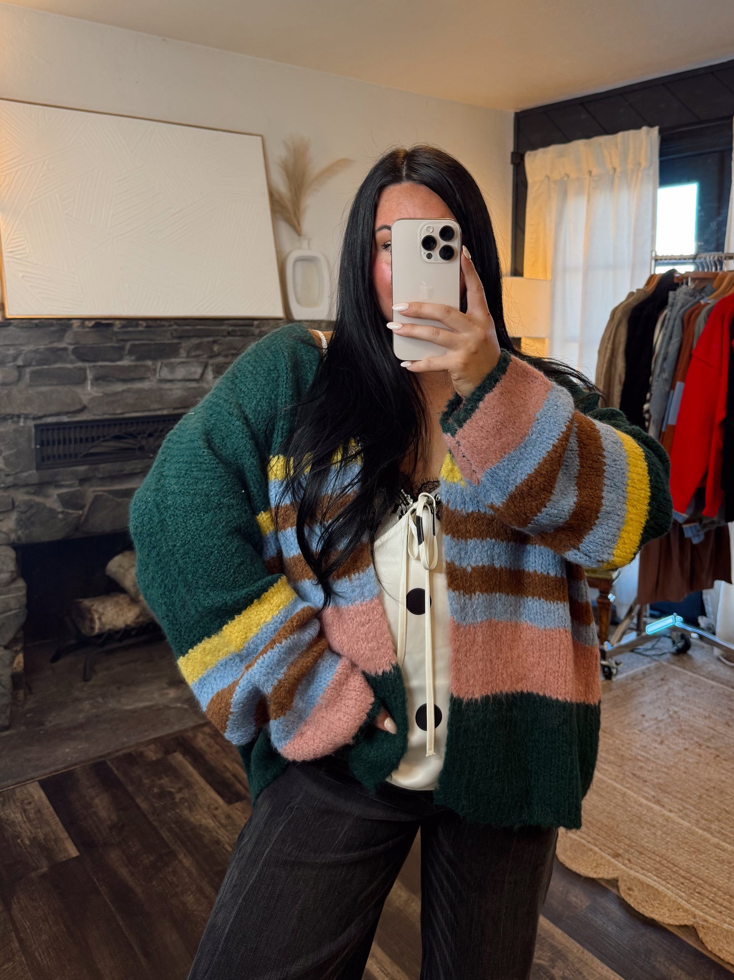 Multi Striped Oversized Puff
Sleeve Cardigan