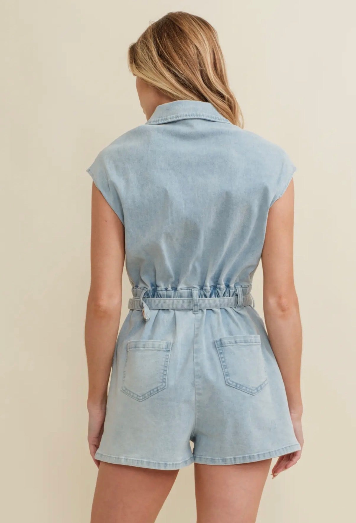 Belted Denim Romper