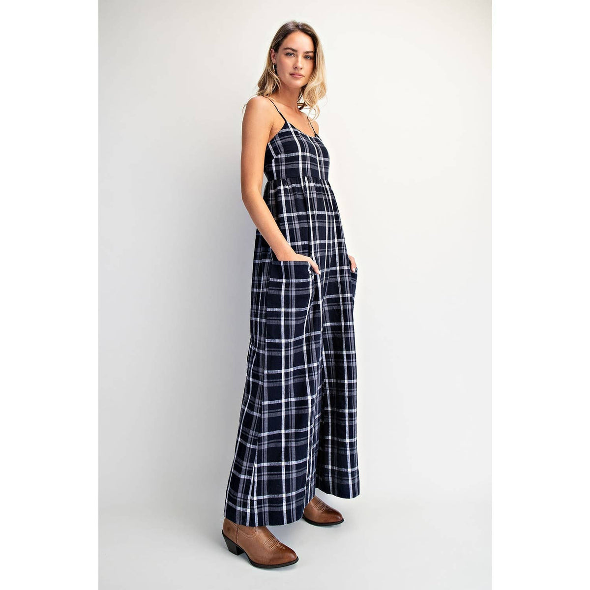 CHECKER PLAID CAMI JUMPSUIT