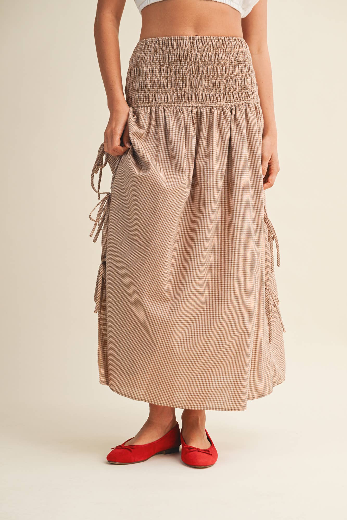 Shirred Waist Adjustable Side-Tie Skirt