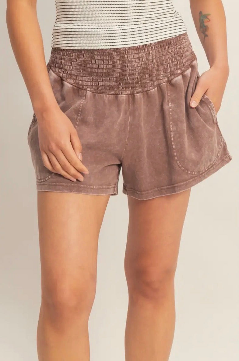 Smocked Waist Mineral Shorts