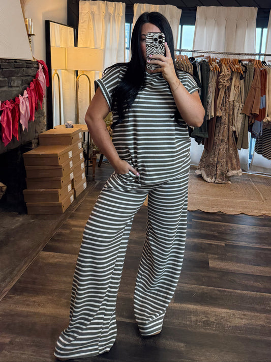 Olive Cream Stripe Set