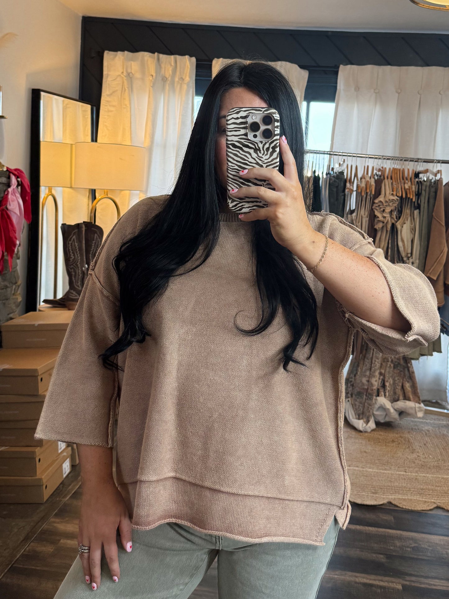 Washed 3/4 Sleeve Top