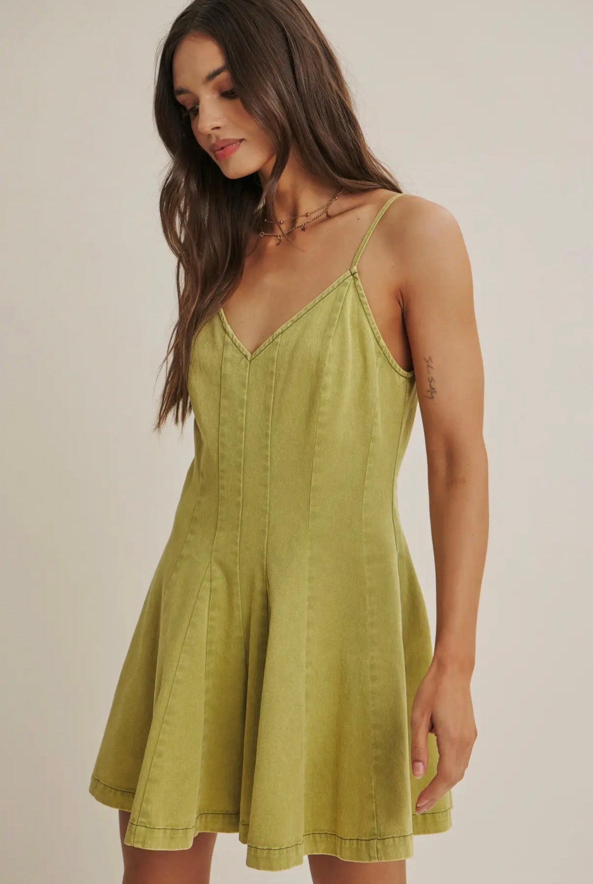 Avocado Fit and Flare Romper