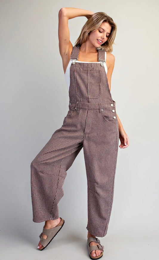 Mocha Brown Striped Overalls