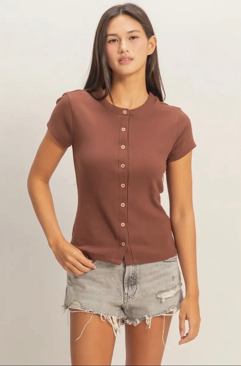 Ribbed Button Front Tshirt