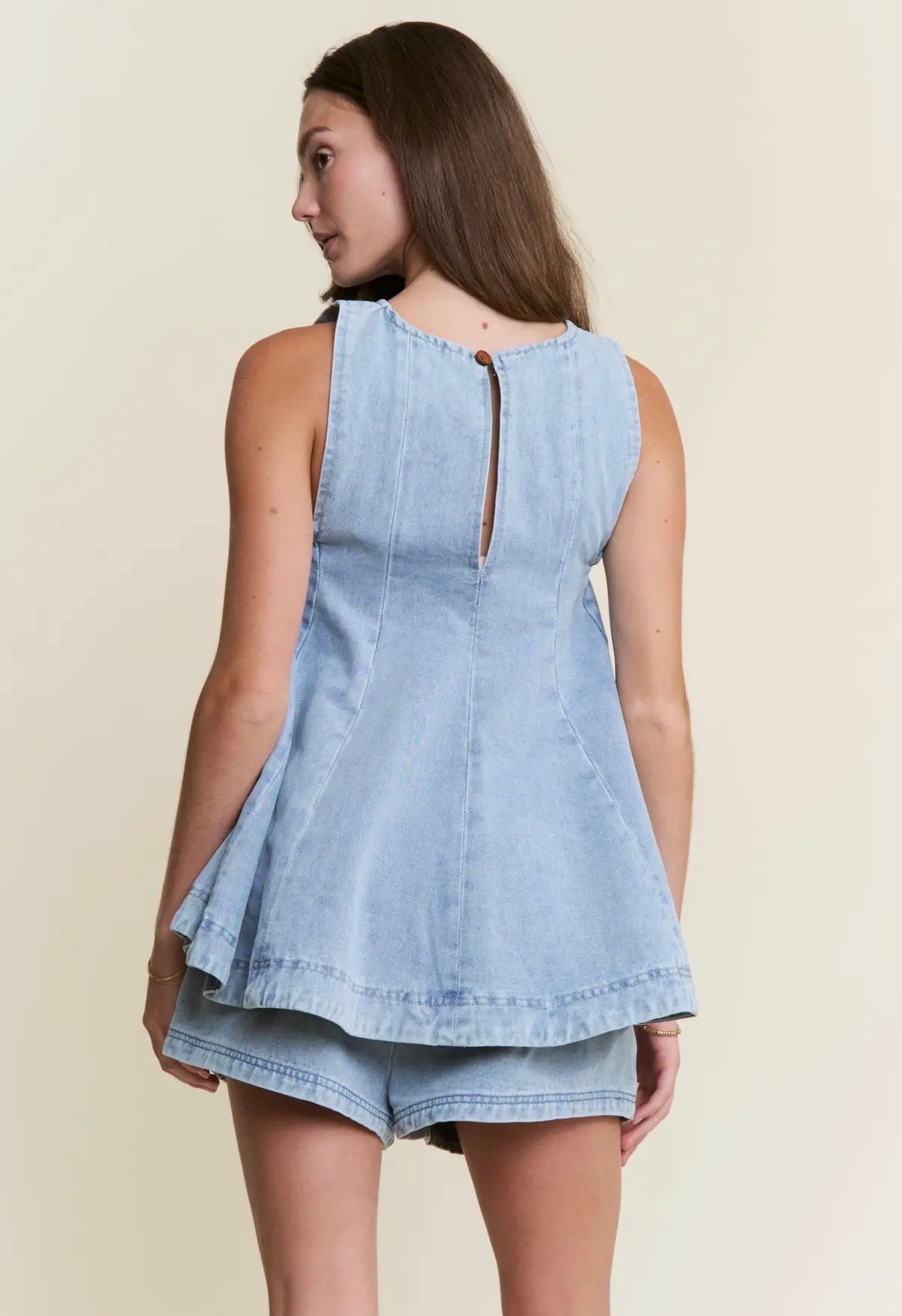 Denim Top & Shorts Set