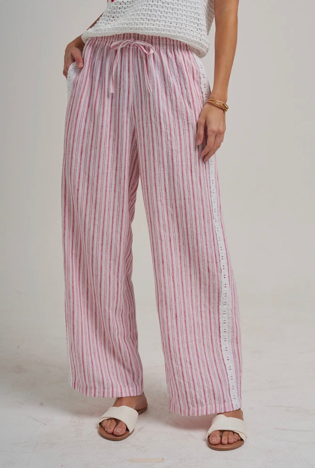 Red Stripe Crochet Detail Pants