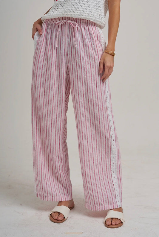 Red Stripe Crochet Detail Pants