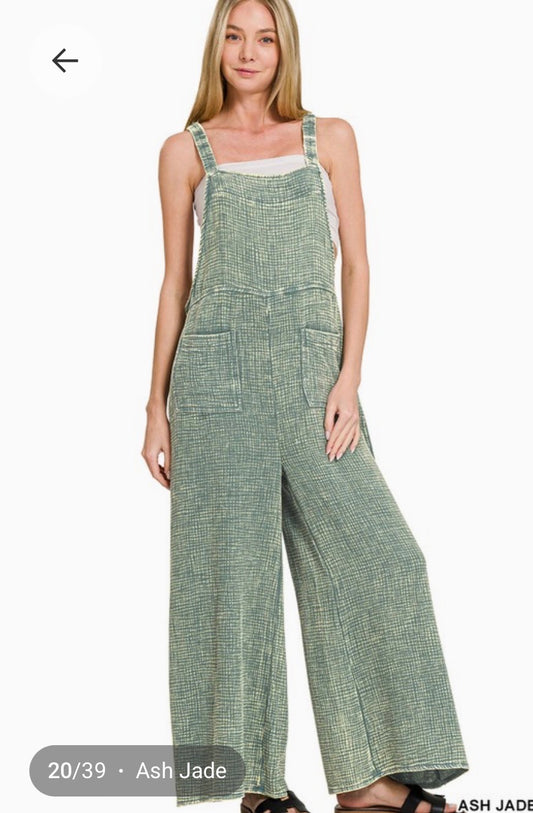 Washed Gauze Wide Leg Overalls