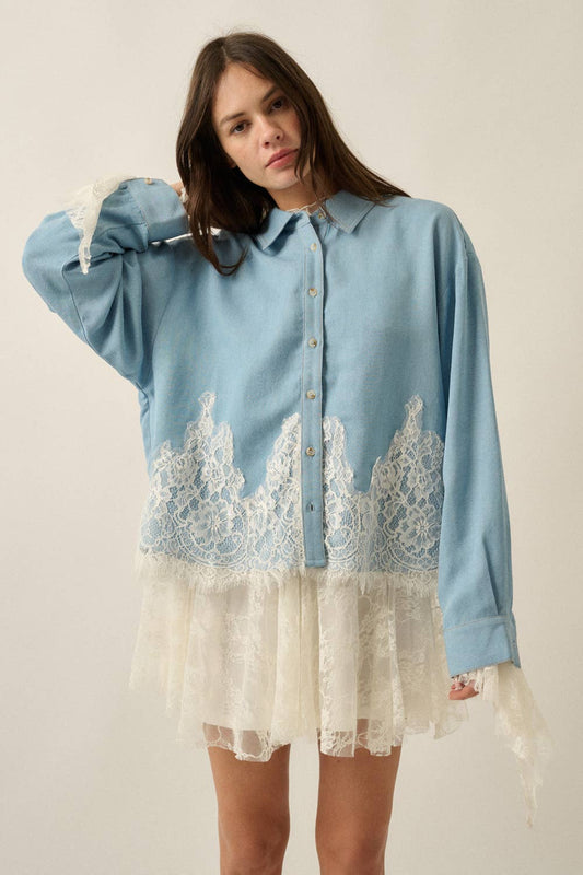 Tencel Denim Lace Button-Up Shirt