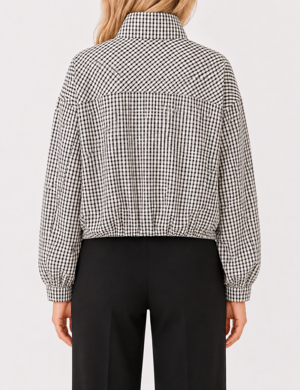 Plaid Stand Collar Crop Jacket