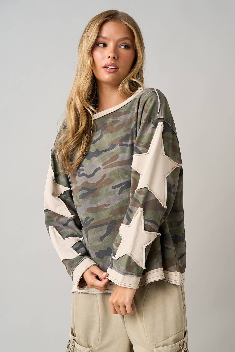 Camo Star Patch Long Sleeve Top
