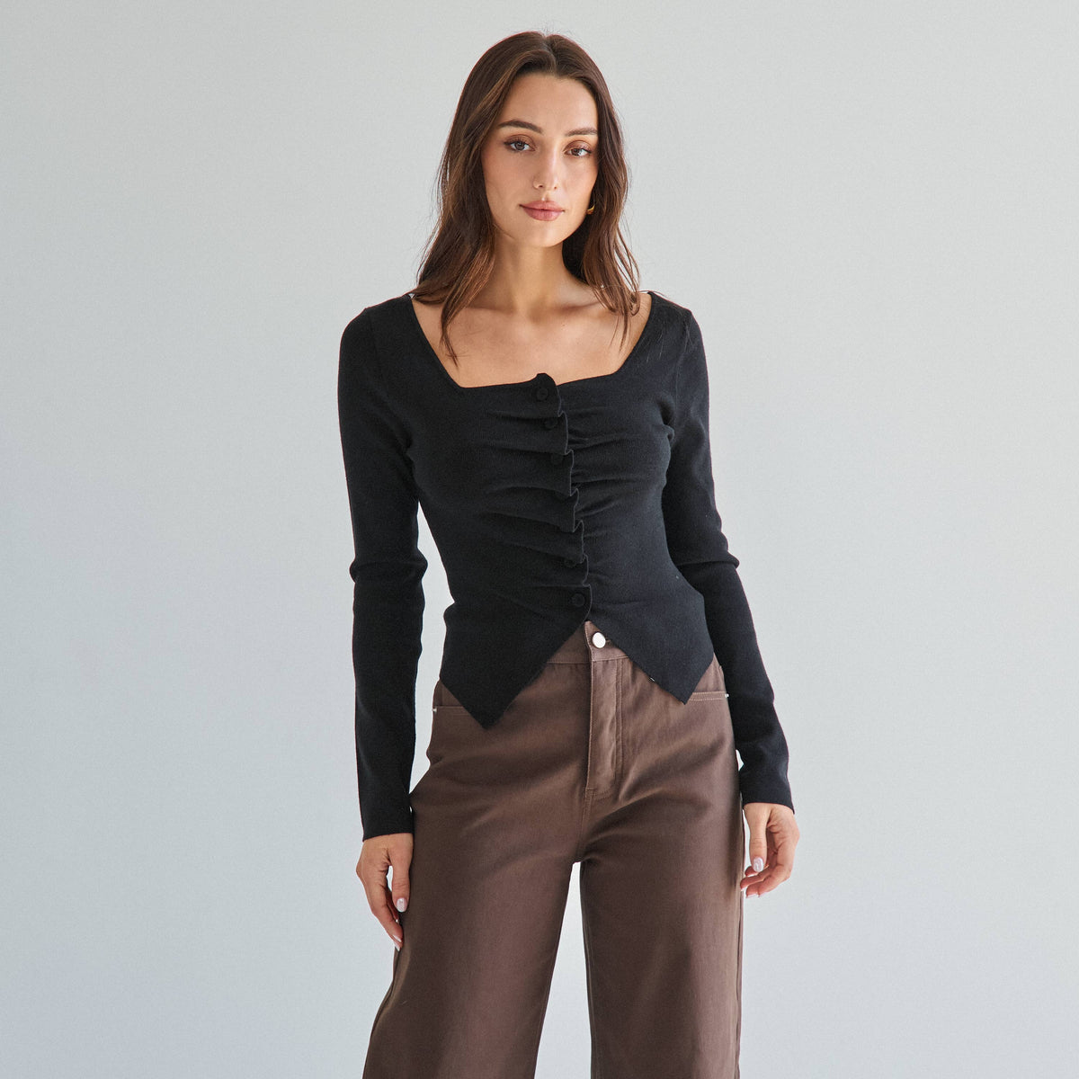 Pleated Split Knit Top