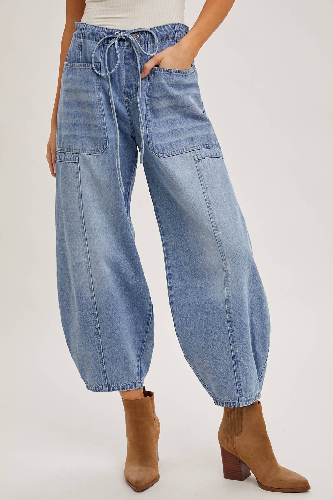 DENIM DRAWSTRINGS BARREL JEANS