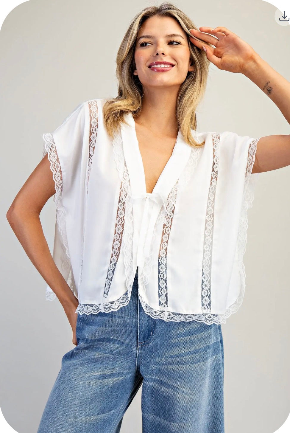 V neck lace trim blouse