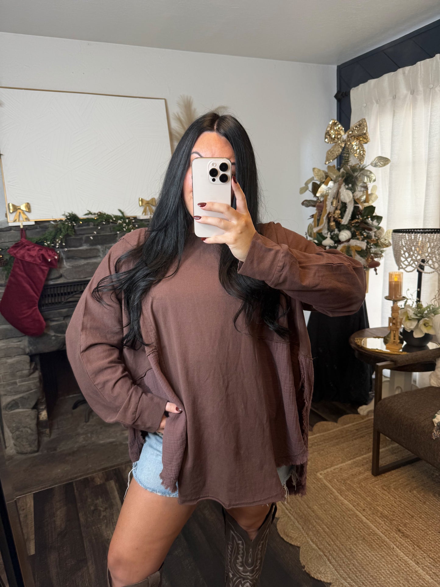 Oversized Chocolate Side Slit Top