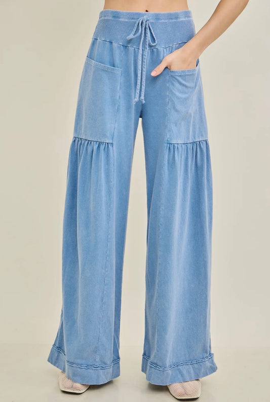 Mineral Washed Wide Leg Pants