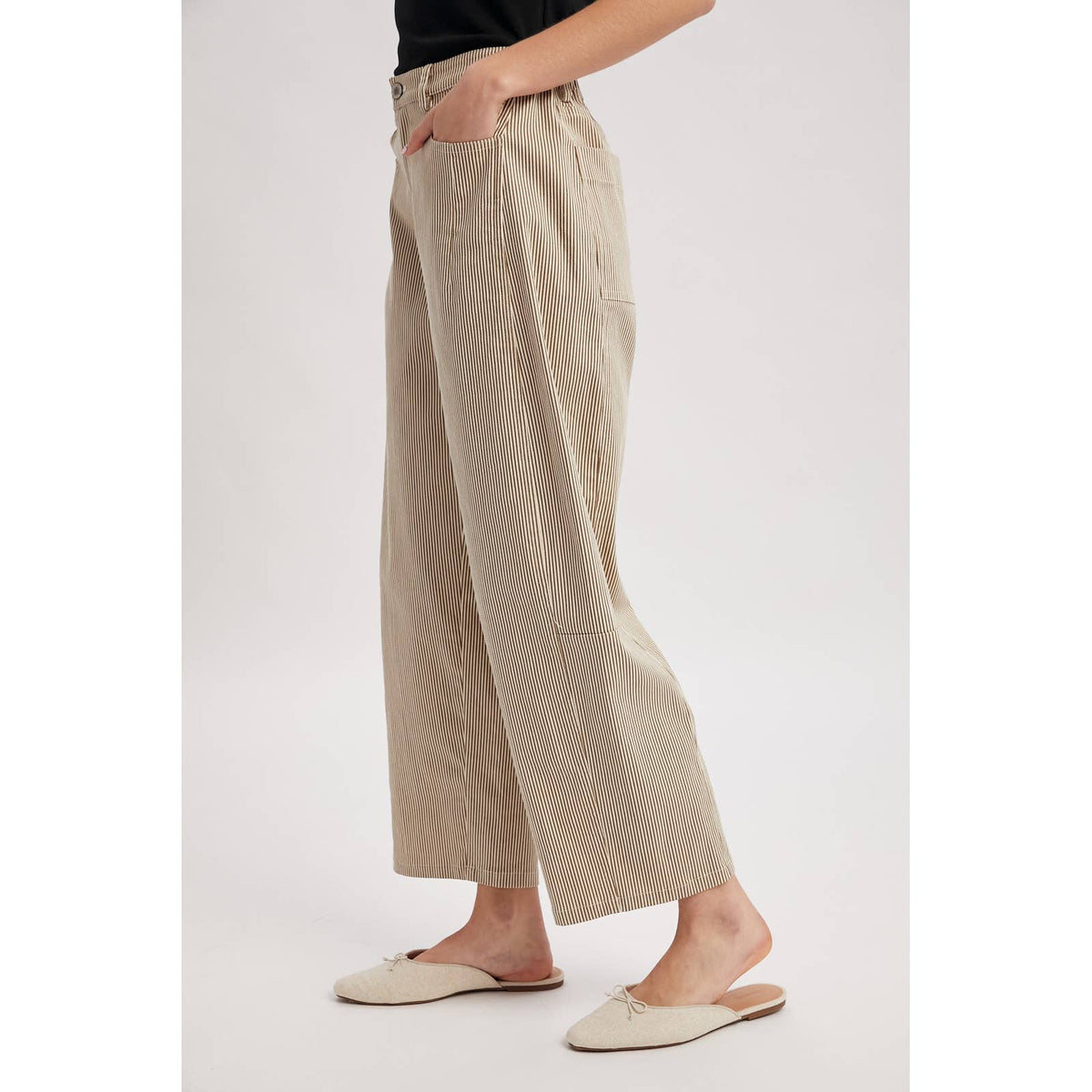 PINSTRIPE RELAXED WIDE LEG PANTS
