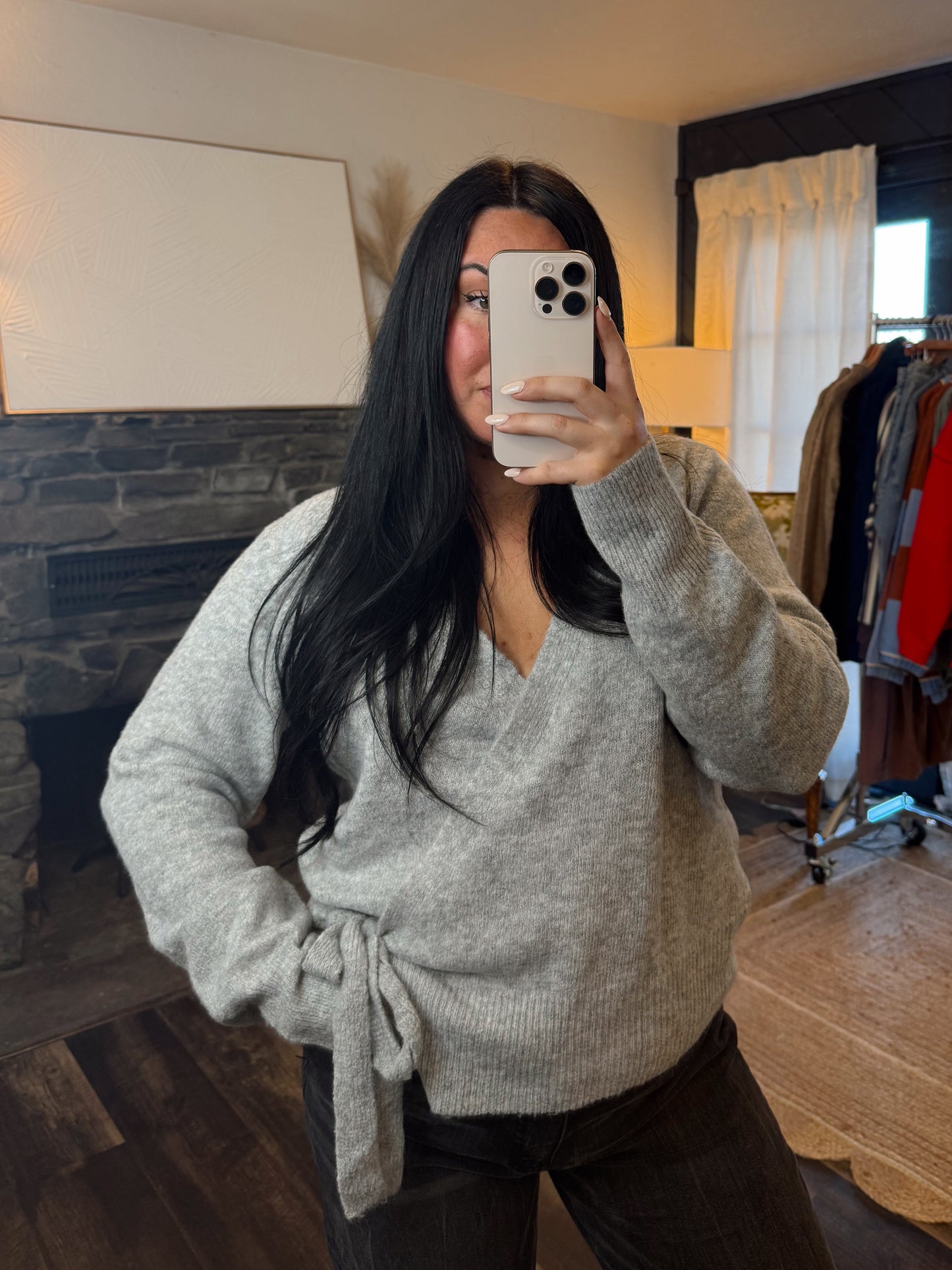 Grey Soft Knit Wrap Sweater