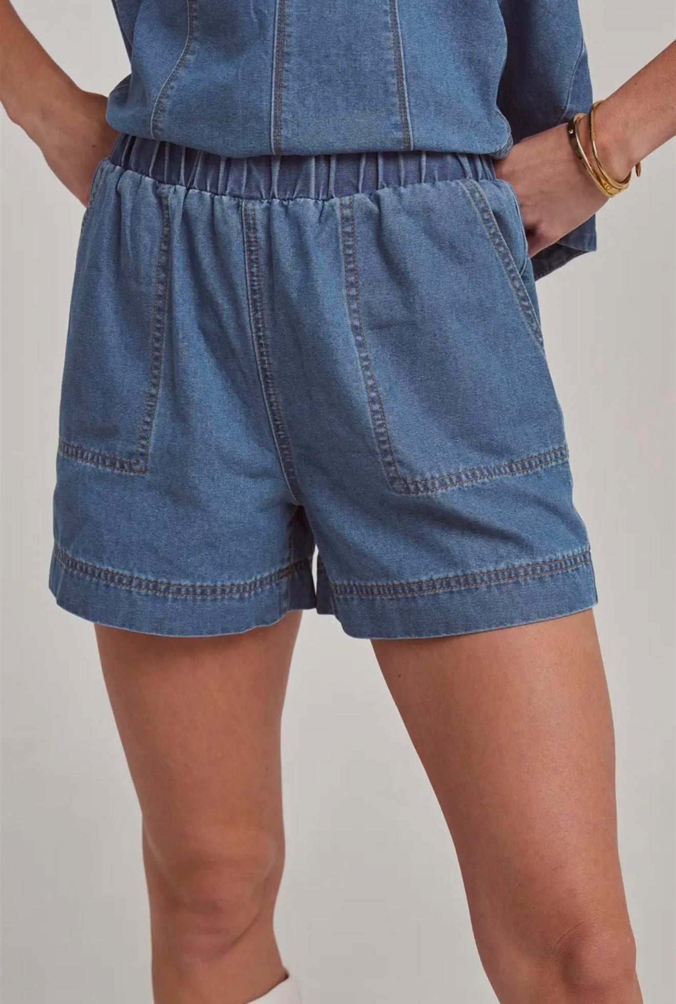 Denim Tank And Shorts Matching Set