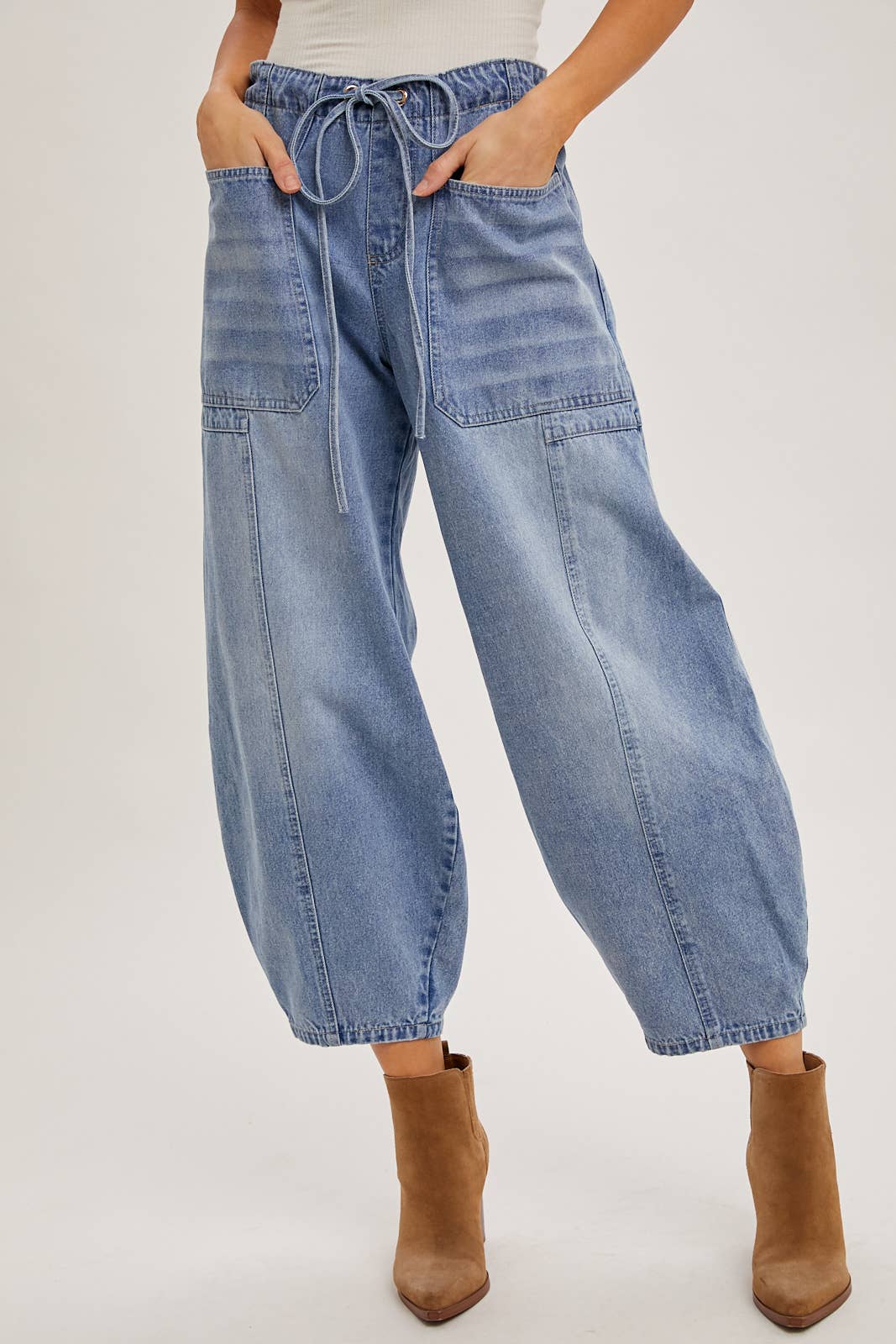 DENIM DRAWSTRINGS BARREL JEANS