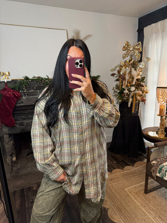 Button Up Plaid Shirt Dress