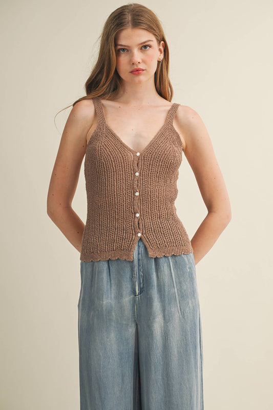 Pointelle Knit Scalloped Button Vest