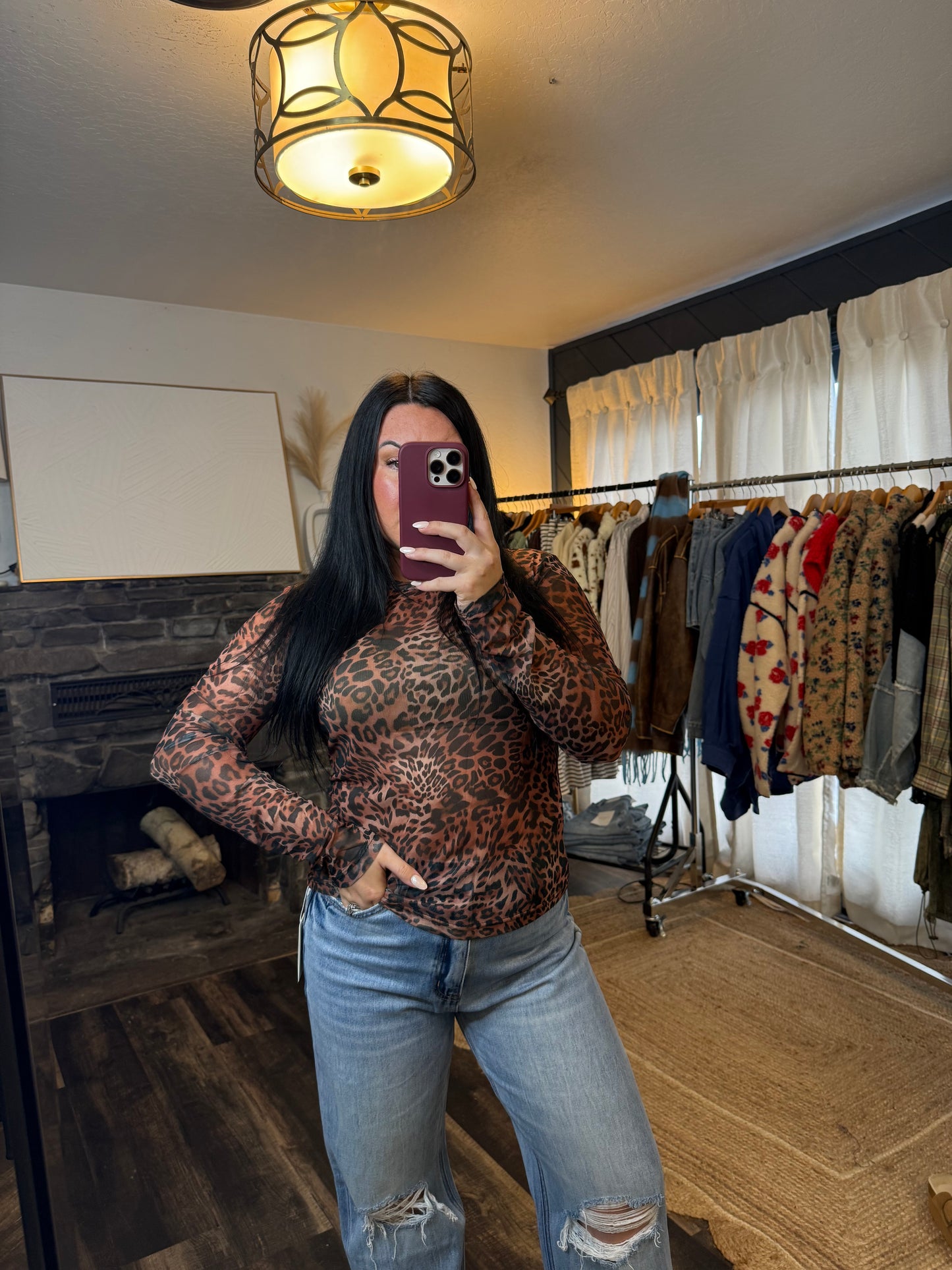 Leopard Print Mesh Top