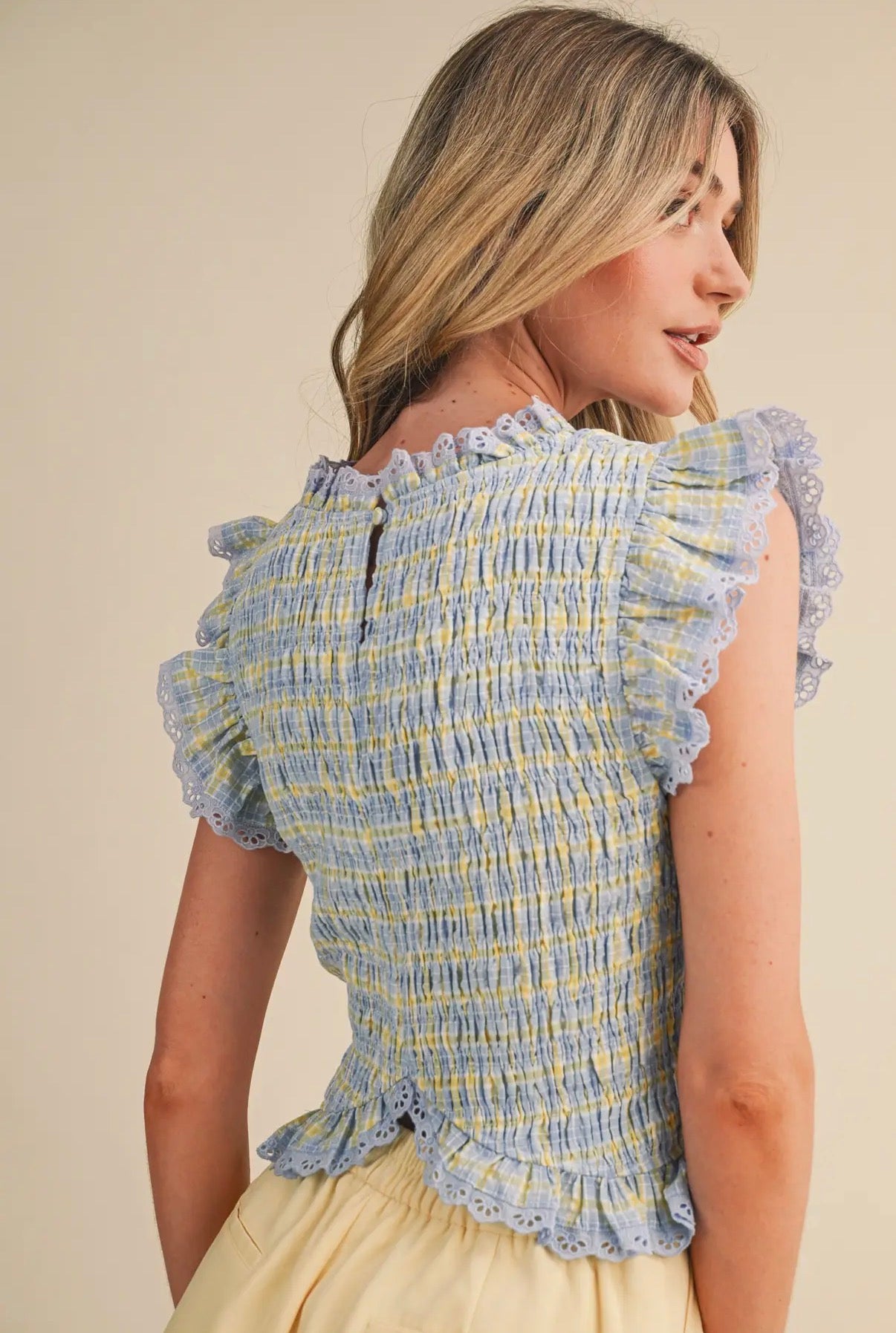 Plaid Smocked Ruffle Top