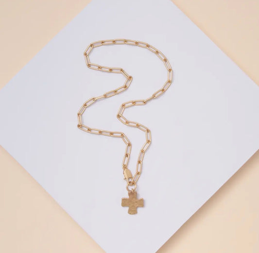 Hammered Cross Chain Necklace